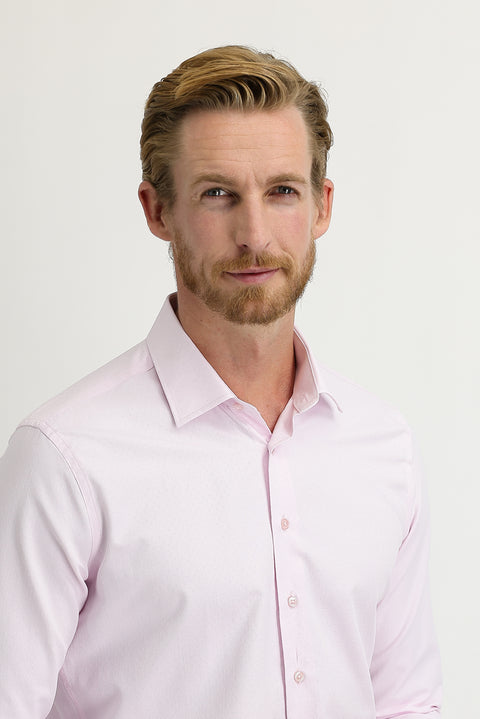 Dusty Pink Long Sleeve Slim Fit Narrow Cut Patterned Cotton Shirt