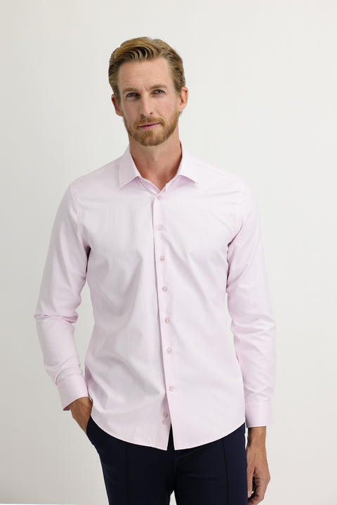Dusty Pink Long Sleeve Slim Fit Narrow Cut Patterned Cotton Shirt