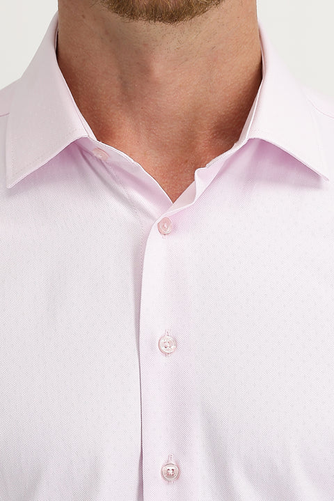 Dusty Pink Long Sleeve Slim Fit Narrow Cut Patterned Cotton Shirt