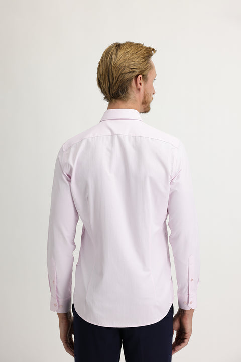 Dusty Pink Long Sleeve Slim Fit Narrow Cut Patterned Cotton Shirt