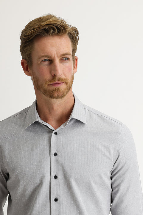 Black Long Sleeve Slim Fit Patterned Shirt