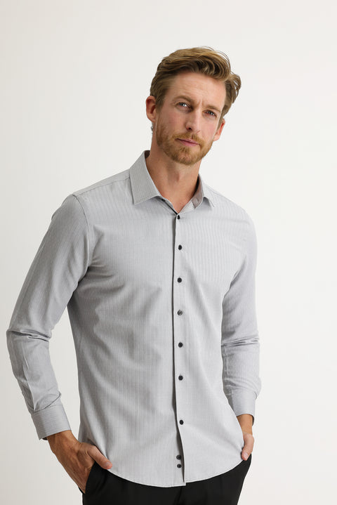 Black Long Sleeve Slim Fit Patterned Shirt