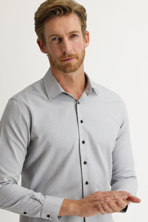 Black Long Sleeve Slim Fit Patterned Shirt