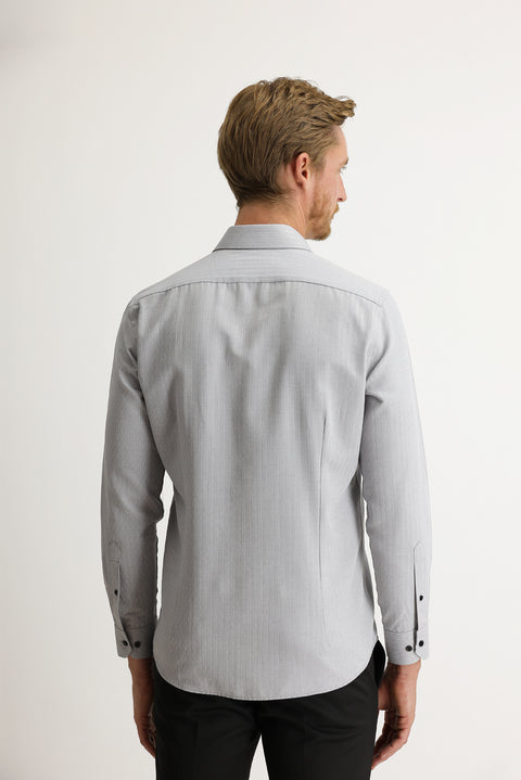 Black Long Sleeve Slim Fit Patterned Shirt