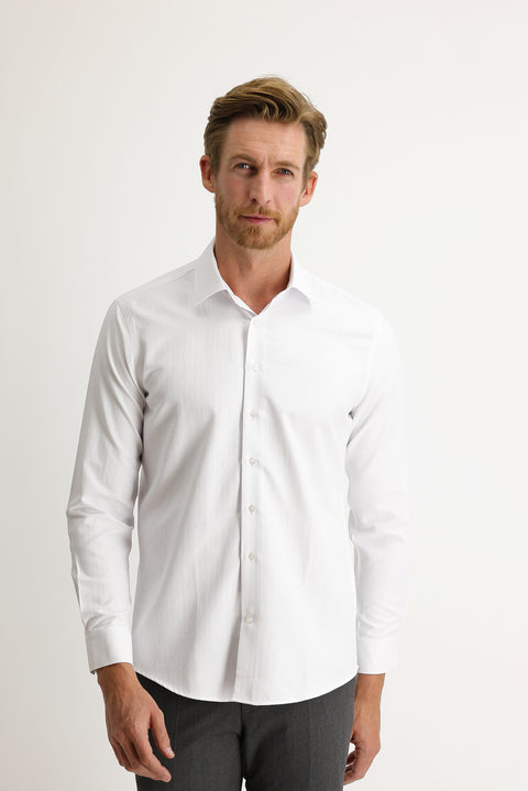 Beyaz Uzun Kol Slim Fit Dar Kesim Desenli Gömlek