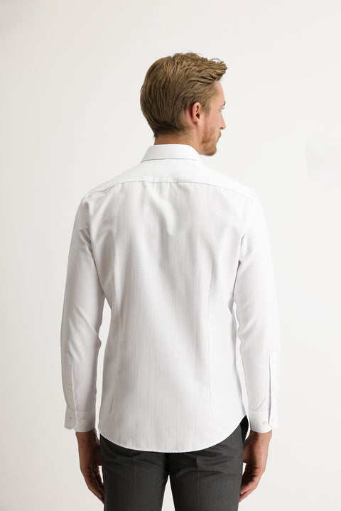Beyaz Uzun Kol Slim Fit Dar Kesim Desenli Gömlek