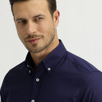 Medium Navy Long Sleeve Slim Fit Oxford Shirt