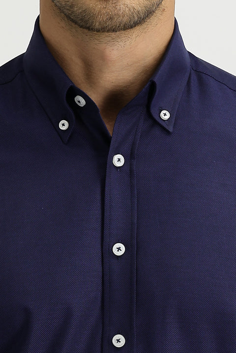 Medium Navy Long Sleeve Slim Fit Oxford Shirt