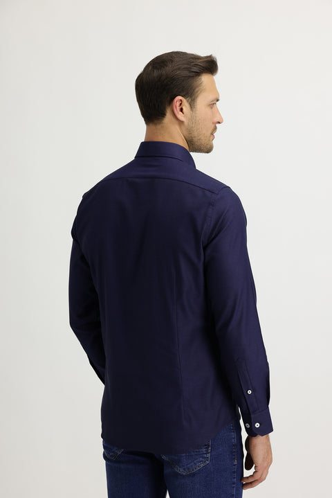 Medium Navy Long Sleeve Slim Fit Oxford Shirt