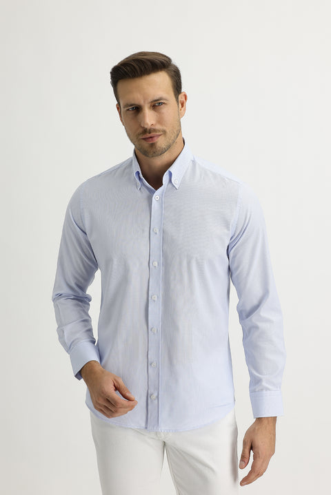 Light Blue Long Sleeve Slim Fit Oxford Shirt