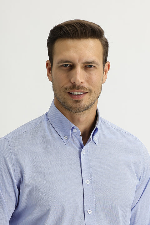 Sky Blue Long Sleeve Slim Fit Narrow Cut Oxford Shirt