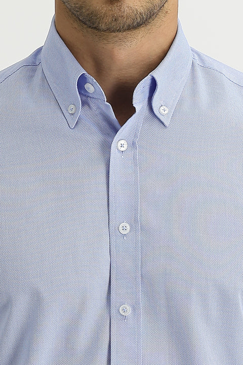 Sky Blue Long Sleeve Slim Fit Narrow Cut Oxford Shirt