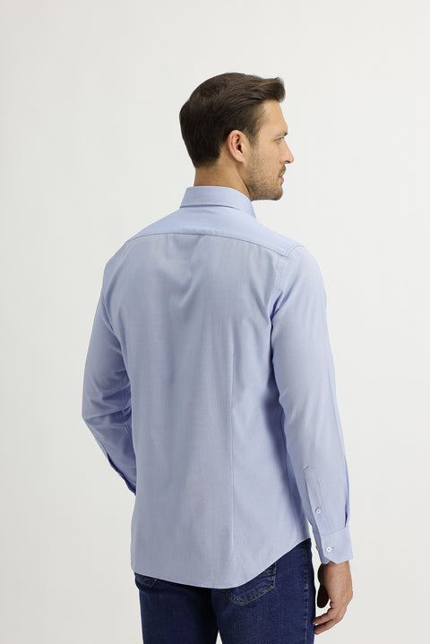 Sky Blue Long Sleeve Slim Fit Narrow Cut Oxford Shirt