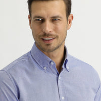 Dark Blue Long Sleeve Slim Fit Narrow Cut Oxford Shirt