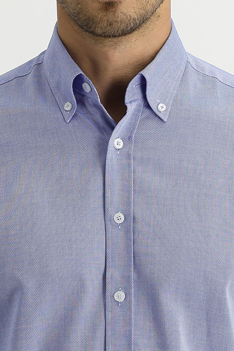 Dark Blue Long Sleeve Slim Fit Narrow Cut Oxford Shirt