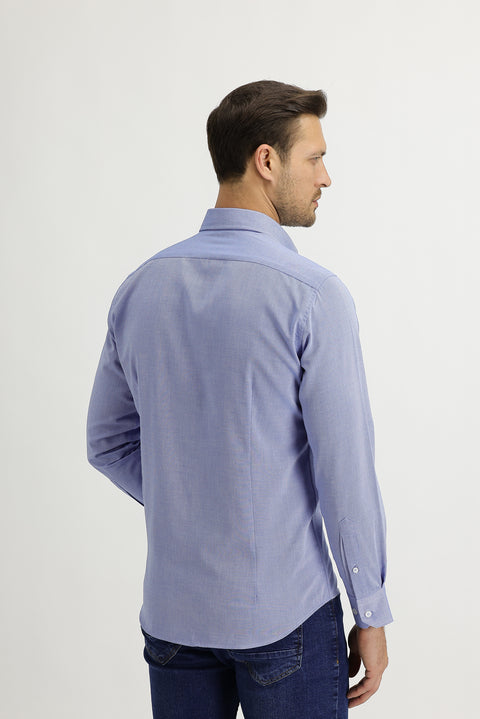 Dark Blue Long Sleeve Slim Fit Narrow Cut Oxford Shirt