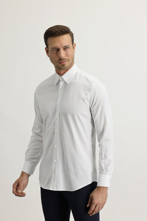 White Long Sleeve Slim Fit Narrow Cut Oxford Shirt
