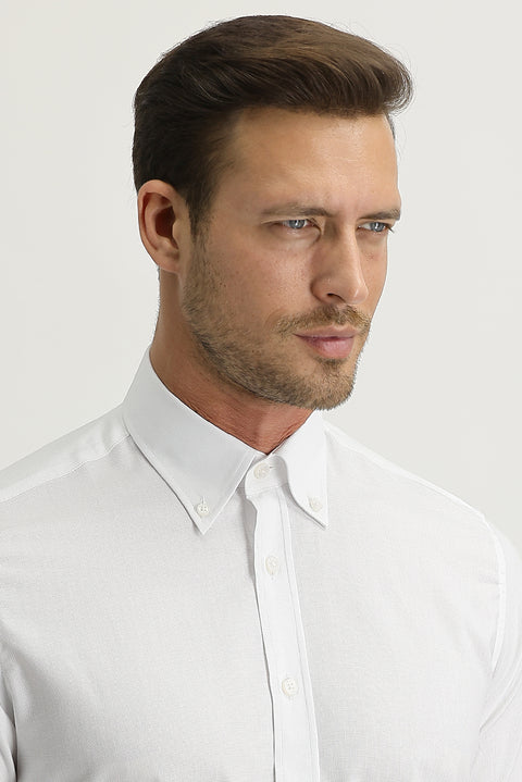 White Long Sleeve Slim Fit Narrow Cut Oxford Shirt