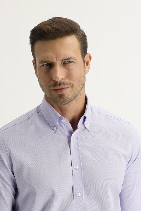 Lilac Long Sleeve Slim Fit Narrow Cut Oxford Shirt
