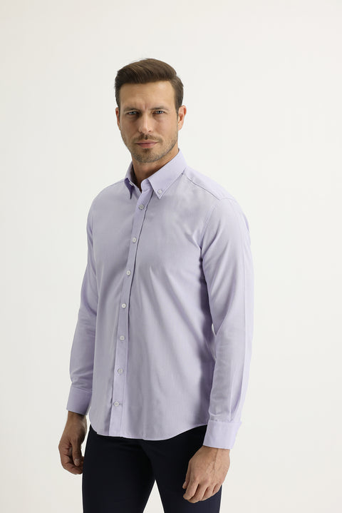 Lilac Long Sleeve Slim Fit Narrow Cut Oxford Shirt