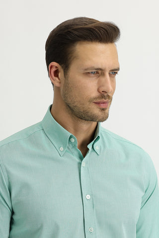  Fıstık Yeşili Uzun Kol Slim Fit Dar Kesim Oxford Gömlek