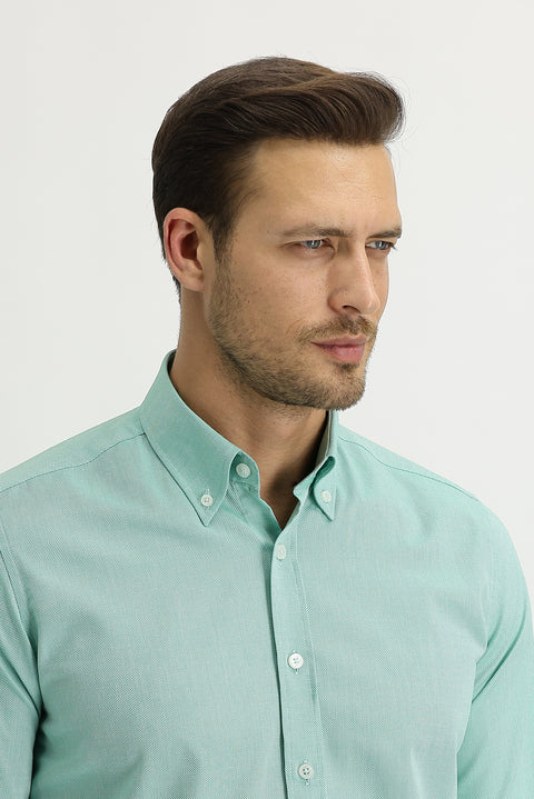 Pistachio Green Long Sleeve Slim Fit Oxford Shirt