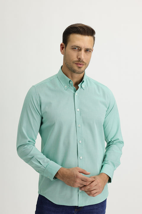 Pistachio Green Long Sleeve Slim Fit Oxford Shirt