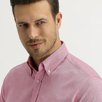 Light Red Long Sleeve Slim Fit Narrow Cut Oxford Shirt