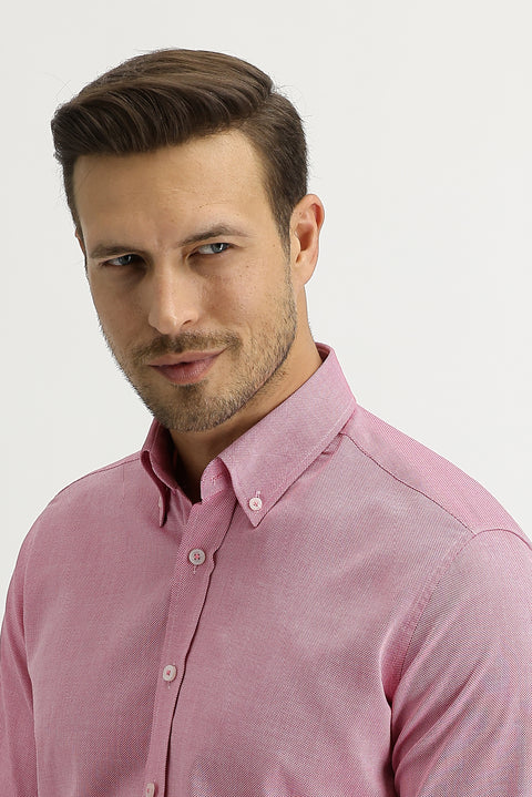 Light Red Long Sleeve Slim Fit Narrow Cut Oxford Shirt