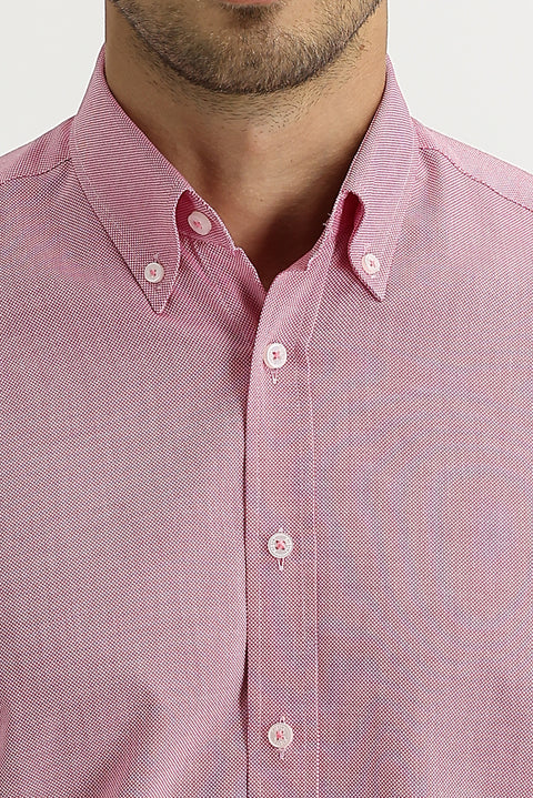 Light Red Long Sleeve Slim Fit Narrow Cut Oxford Shirt