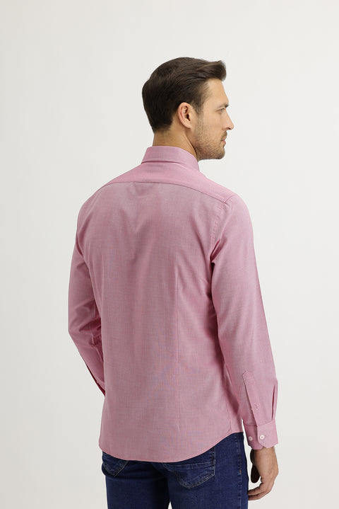 Light Red Long Sleeve Slim Fit Narrow Cut Oxford Shirt
