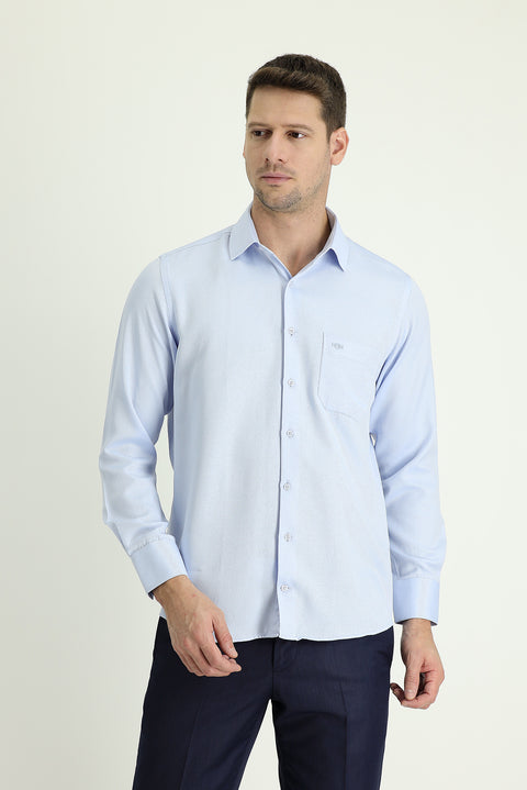 Light Blue Long-Sleeve Classic Patterned Shirt