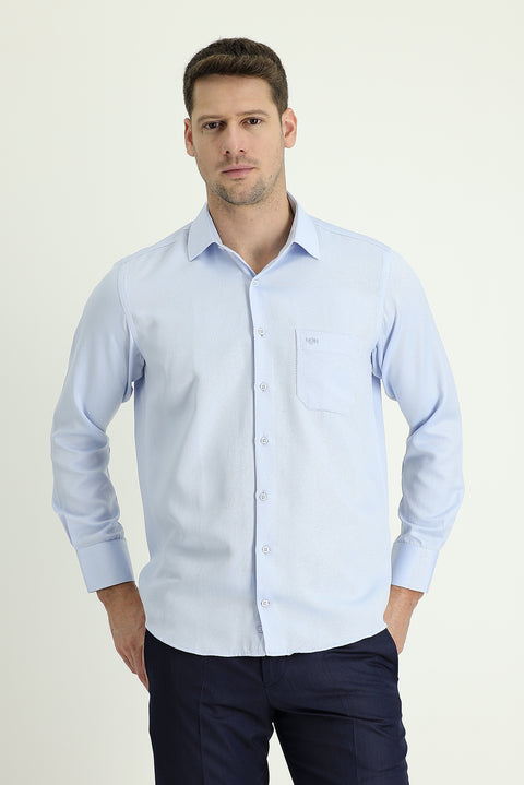 Light Blue Long-Sleeve Classic Patterned Shirt