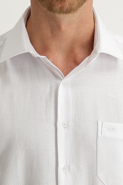 White Long-Sleeve Classic Patterned Shirt