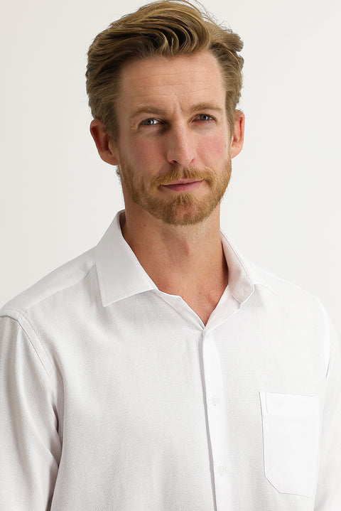 White Long-Sleeve Classic Patterned Shirt