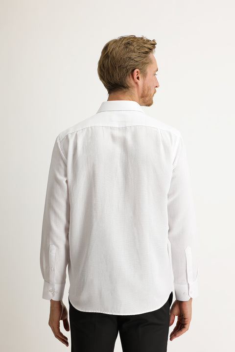 White Long-Sleeve Classic Patterned Shirt
