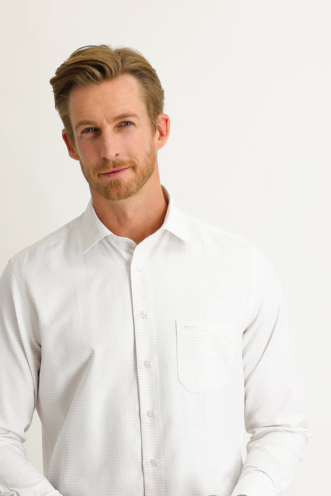 Medium Beige Long-Sleeve Classic Patterned Shirt
