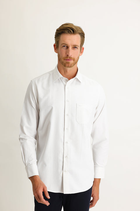Medium Beige Long-Sleeve Classic Patterned Shirt