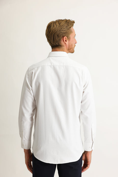 Medium Beige Long-Sleeve Classic Patterned Shirt