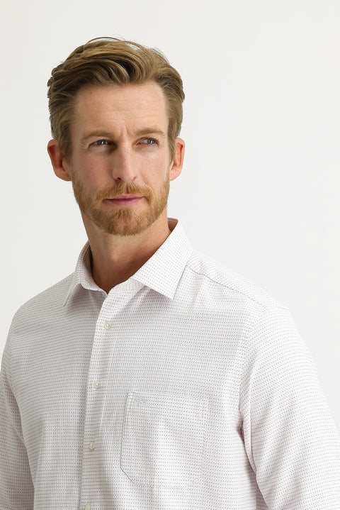 Dark Red Long Sleeve Classic Patterned Cotton Shirt