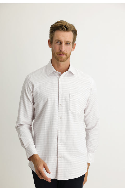 Dark Red Long Sleeve Classic Patterned Cotton Shirt