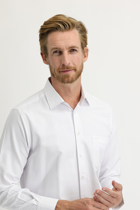White Long-Sleeved Patterned Classic Shirt