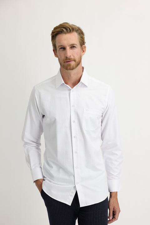White Long-Sleeved Patterned Classic Shirt