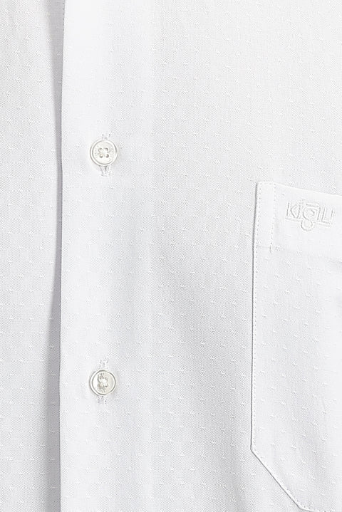 White Long-Sleeved Patterned Classic Shirt