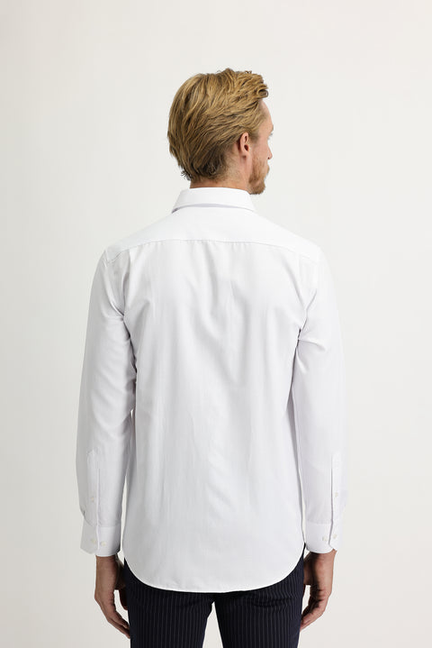 White Long-Sleeved Patterned Classic Shirt