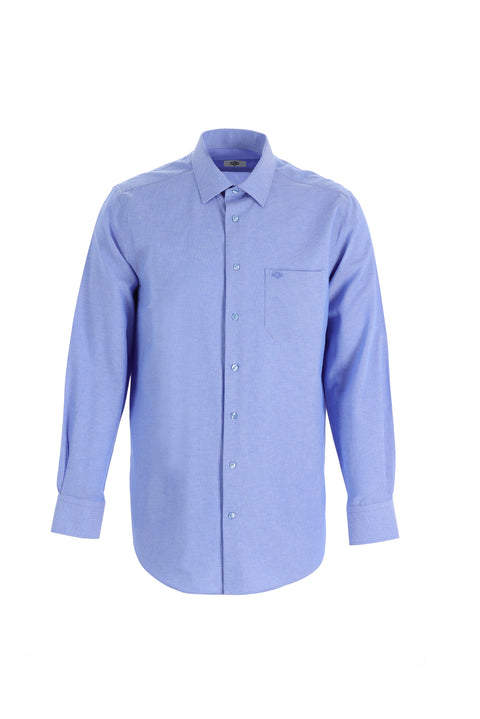 Aqua Blue Long-Sleeve Classic Patterned Shirt