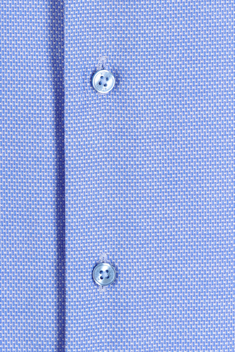 Aqua Blue Long-Sleeve Classic Patterned Shirt