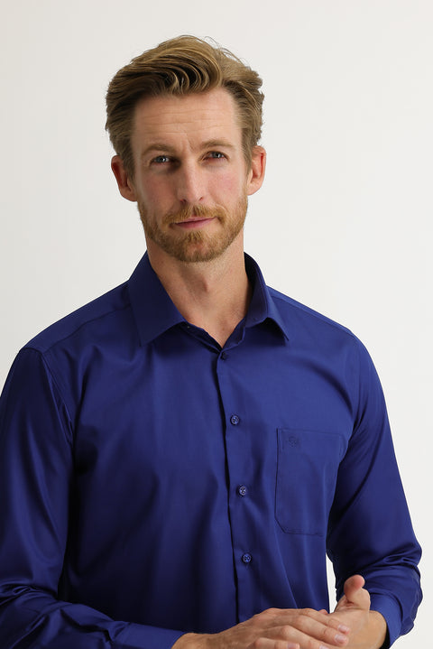Medium Navy Long Sleeve Non-Iron Classic Cotton Shirt