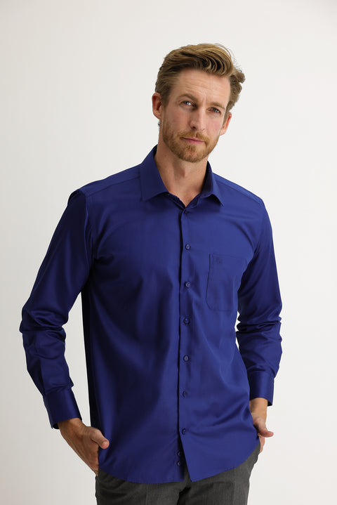 Medium Navy Long Sleeve Non-Iron Classic Cotton Shirt
