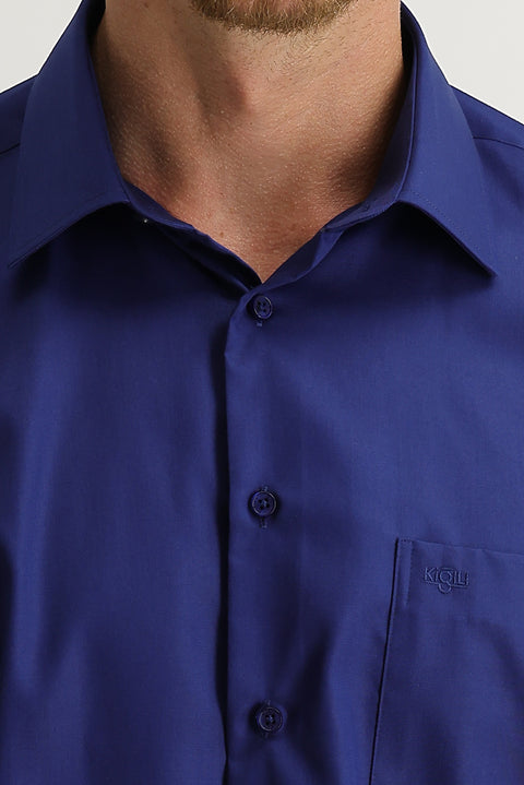 Medium Navy Long Sleeve Non-Iron Classic Cotton Shirt